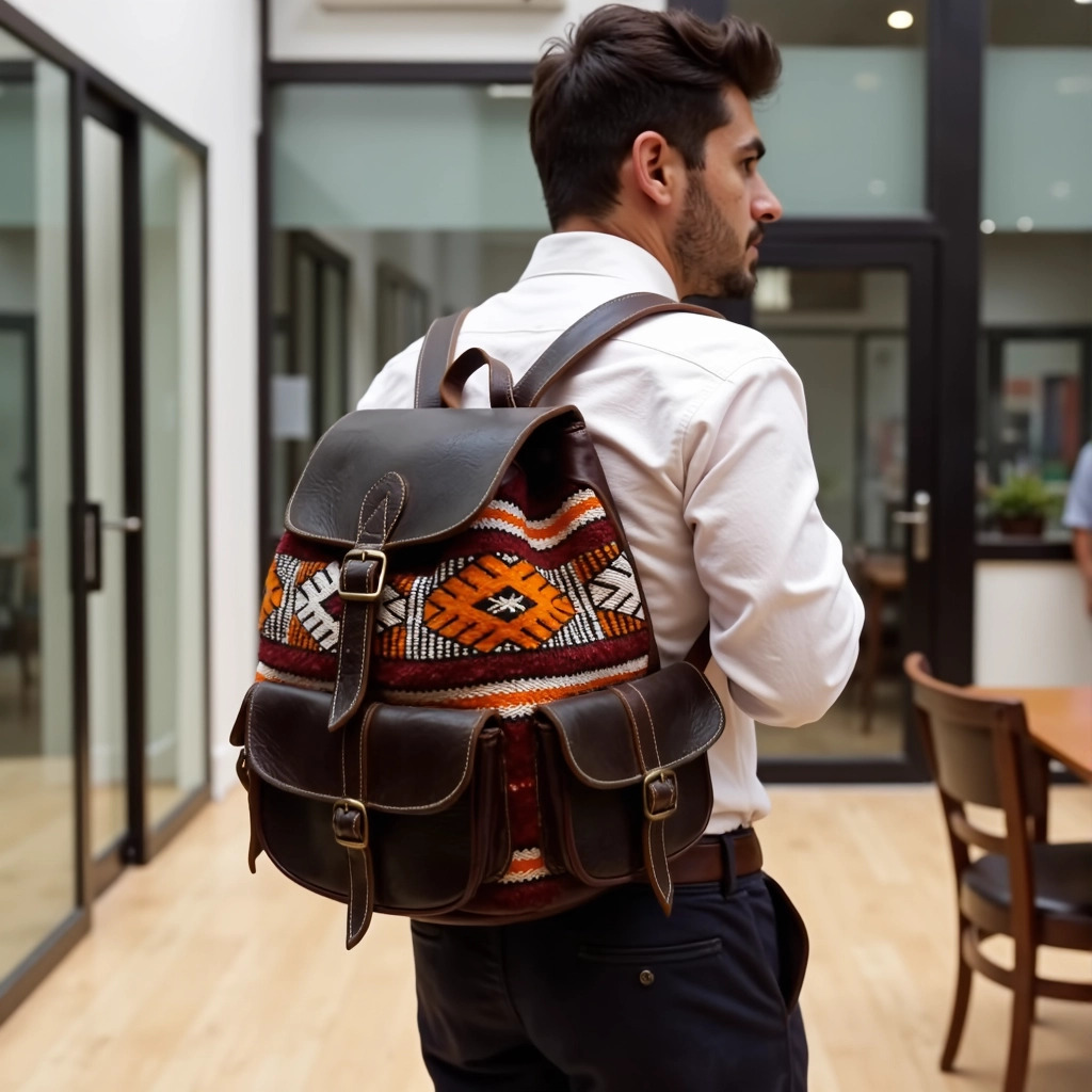 Moroccan leather kilim bag