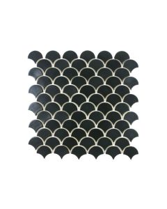 Moroccan Fish Scales Satin Black Tiles - Ocean-Inspired Charm