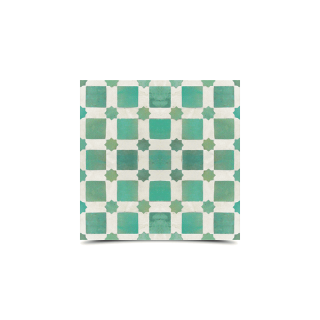 Moroccan Green Mosaic Tiles - Teal and White Pattern with Olive Stars