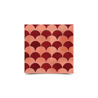 Moroccan Red Mosaic Tiles - Handcrafted Scallop Design