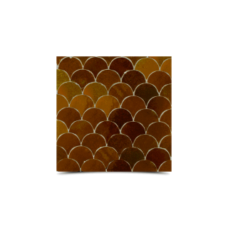 Moroccan Fish Scale Mosaic Tiles - Handcrafted Coffee Brown Scallop Pattern