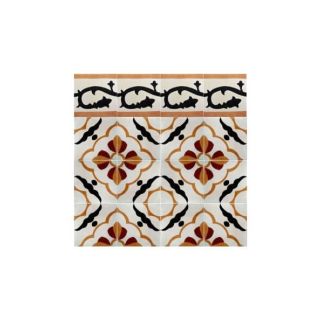 Moroccan Floral Border Tiles Red, Parchment White & Black