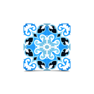 Moroccan Cement Pattern Tiles - White, Black & Blue
