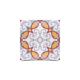 Moroccan Cement Floral Pattern Tiles - White, Gray, Red, Yellow