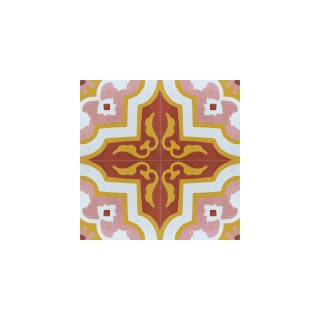 Vibrant Moroccan Floral Cement Tile - Pink, Red, Yellow & White