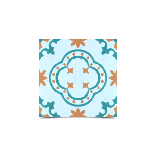 Moroccan Cement Pattern Turquoise & Orange Tiles - Floral Design