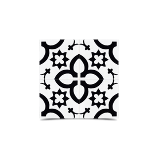 Moroccan Cement Tile in White & Black Floral Pattern - High-Quality Handmade Design