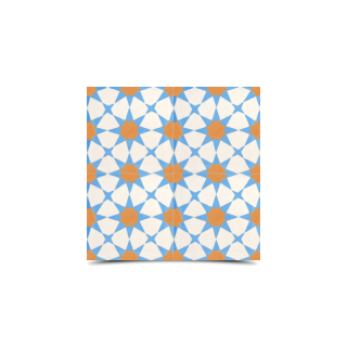 Moroccan Cement Pattern Tile in Orange, Blue & White