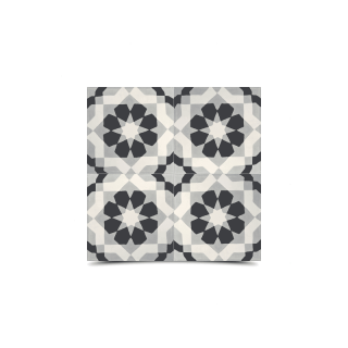 Moroccan Cement Pattern Black & White Glossy Tiles - 212