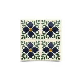 Dark Green & Blue Moroccan Hand Painted Tile - 60 characters