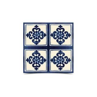 Moroccan Hand Painted Dark Blue and Ivory White Mosaic Tiles