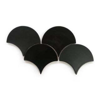 Large Satin Black Moroccan Fish Scale Tiles for Walls & Floors