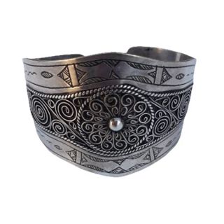 Adjustable Moroccan Tuareg Silver Bracelet - Geometric Design'