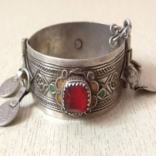 Moroccan Silver Adjustable Geo-Patterned Bracelet