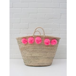 Pink Pom Pom Moroccan Handbag Basket - Sustainable & Stylish Choice