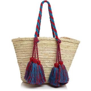 Eco-Friendly Moroccan Handwoven Red & Blue Straw Handbag