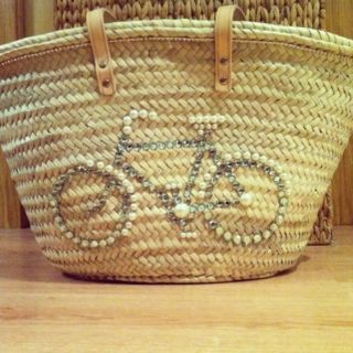Eco-Friendly Moroccan Handbag Basket with Bicycle Motif