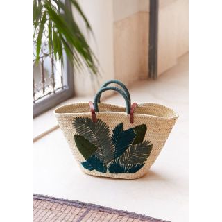 Moroccan Leaf Print Straw Handbag - Ethically Handcrafted