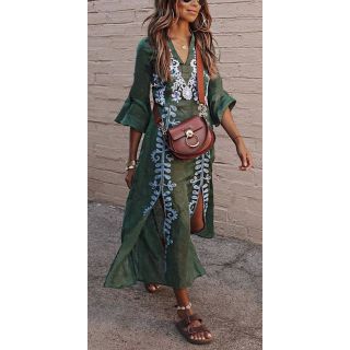 Exquisite Moroccan Embroidered Kaftan Dress 139 - Bohemian Chic Fashion Choice