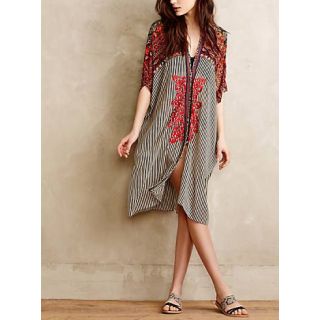 Moroccan-Inspired Kaftan Dress 144 - Bohemian Chic Embroidered Style