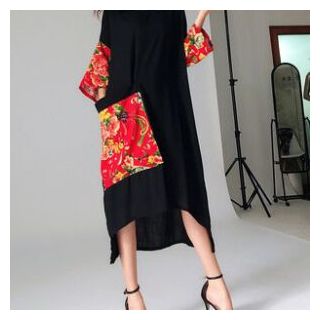 Moroccan Embroidered Kaftan Dress 018 - Bohemian Chic Style