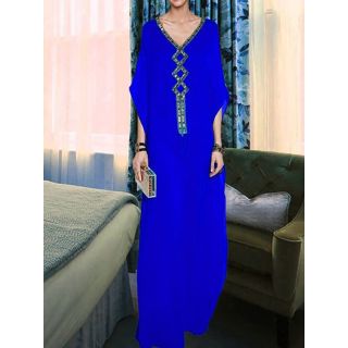 Elegant Bohemian Embroidered Kaftan Dress - Moroccan Style.