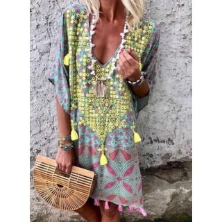 Moroccan Vacation Maxi Beach Cover Up - Elegant Kaftan Style