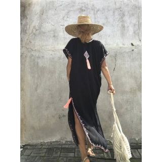 Moroccan Print Maxi Kaftan Beach Cover Up - Lightweight Silky Fabric, Front Slit, Versatile Day-to-Night Style