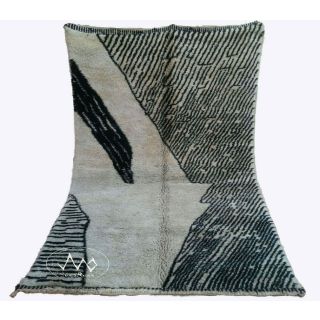 Authentic Moroccan Beni Ourain Wool Rug - Geometric Vintage Style