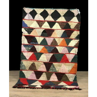 Authentic Moroccan Handcrafted Wool Berber Rug in Vibrant Geometric Design.