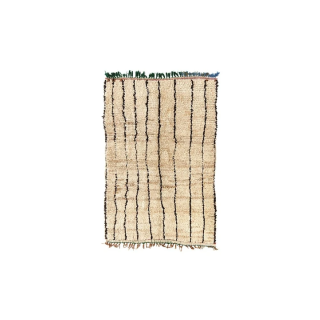 Authentic Beni Ourain Wool Rug | Geometric Black Lines | Modern Bohemian Charm