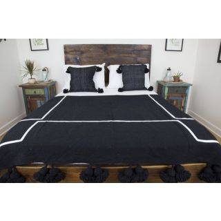 Handwoven Moroccan Pom Pom Blanket - Handmade Wool & Cotton