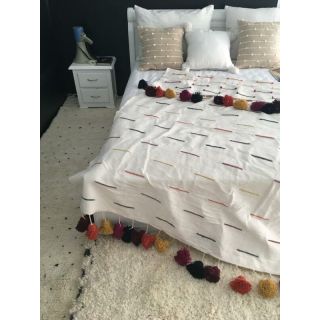 Moroccan Handcrafted Wool Pom Pom Blanket for Decor