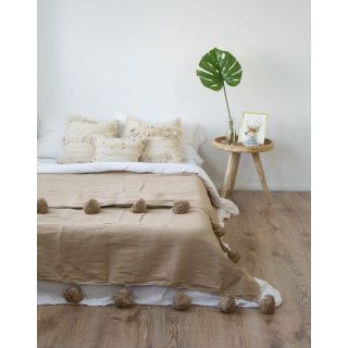 Luxurious Creme Moroccan Pom Pom Blanket - Handcrafted Wool Blanket