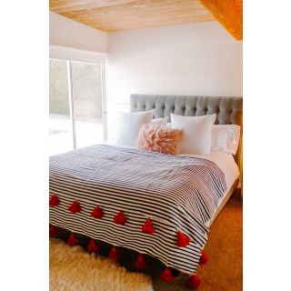Handcrafted Black and White Moroccan Pom Pom Blanket