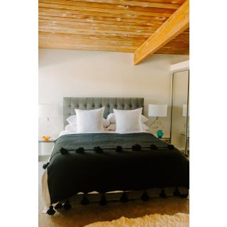 Handwoven Black Moroccan Pom Pom Blanket | 100% Cotton Wool