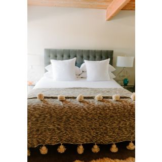Handwoven Grey & White Wool Pom Pom Blanket