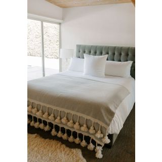 Grey Moroccan Pom Pom Blanket - Handcrafted 100% Cotton Blanket