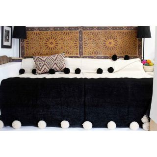 Moroccan Hand-Woven Pom Pom Blanket - 100% Cotton