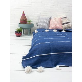 Moroccan Pom Pom Wool Blanket - Handwoven Grey Blanket