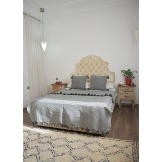 Grey Moroccan Pom Pom Handwoven Cotton Blanket - Bohemian Touch