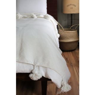 handmade Moroccan cotton pom pom blanket - white
