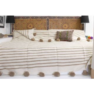 Moroccan Pom Pom Blanket 153 - Handcrafted Wool Throw