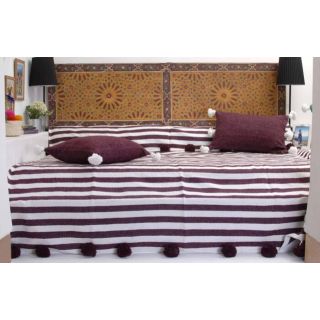 Luxurious Dark Purple Moroccan Pom Pom Blanket - Premium Wool Crafted by Artisans