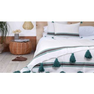 Handwoven Moroccan Cotton Pom Pom Blanket
