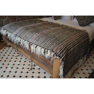 Handwoven Moroccan Wool Blanket with White Fringe