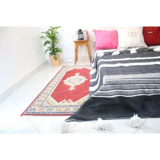 Moroccan Cotton Pom Pom Blanket with Multis Stripes