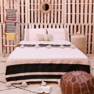 "White Moroccan Wool Pom Pom Blanket | Handcrafted Luxury"