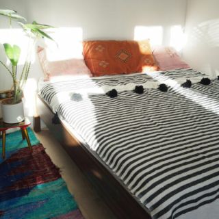 Zebra Pattern Moroccan Pom Pom Blanket | Premium Wool Blanket