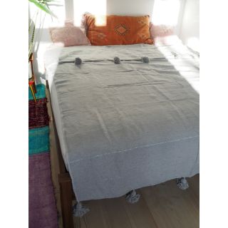 Cotton Grey Moroccan Pom Pom Blanket | Handcrafted Artisan Blanket